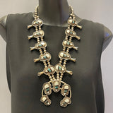Genuine Vintage Navajo Flush Inlay Squash Blossom Necklace with Matching Earrings    (GSP15)