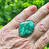 Authentic Navajo Green Turquoise Ring by artist Juan Willie, size 9  (BH34)