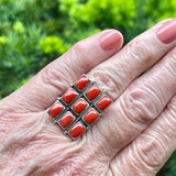 Authentic Navajo Sterling Silver and Red Coral Ring, size 9.5  (BH8)