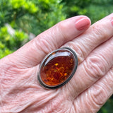 Large Oval Amber Ring in Sterling Silver Setting-size 8  (BH29)