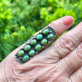 Vintage Navajo Sterling Silver Ring with 10 Green Turquoise Stones-size6.5  (BH23)