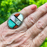 Authentic Zuni Ring with Multi-stone Inlay, vintage-size 5.5   (BH21)