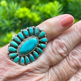 Traditional Navajo Blue Turquoise Cluster Ring, vintage - size 6   (BH20)