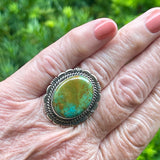 Authentic Navajo Oval Blue and Green Turquoise Ring, vintage-size 8   (BH7)