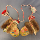 Vintage Embroidered Leather Mittens with Fur Trim, possibly Cree Native American  (GM245)