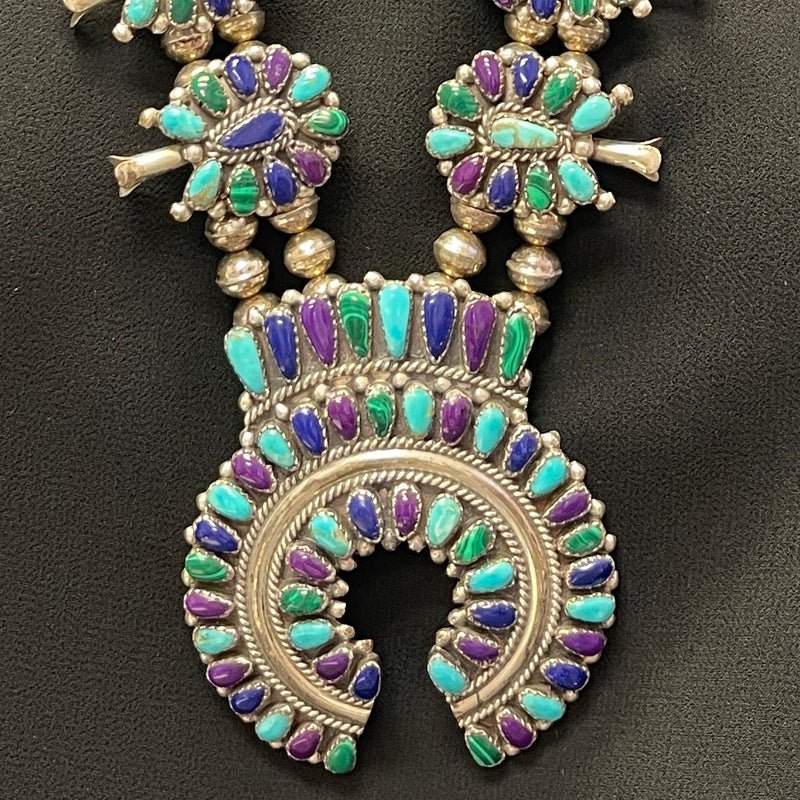 Juliana Williams, Navajo - Multi-Stone Squash Blossom Necklace and Earrings SET, vintage  (GSP8)