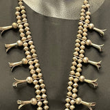 Vintage Silver Navajo Squash Blossom Necklace with Turquoise + handmade beads (5/260)