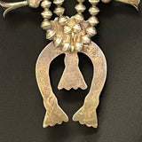 Vintage Silver Navajo Squash Blossom Necklace with Turquoise + handmade beads (5/260)