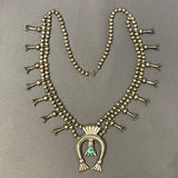 Vintage Silver Navajo Squash Blossom Necklace with Turquoise + handmade beads (5/260)
