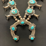 Vintage Navajo Squash Blossom Necklace with Turquoise Stones, authentic Native American  (GSP4)