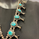 Vintage Navajo Squash Blossom Necklace with Turquoise Stones, authentic Native American  (GSP4)