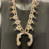 Vintage Navajo Squash Blossom Necklace with Turquoise Stones, authentic Native American  (GSP4)