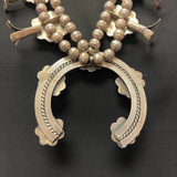 Vintage Navajo Squash Blossom Necklace with Turquoise Stones, authentic Native American  (GSP4)