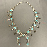 Vintage Navajo Squash Blossom Necklace with Turquoise Stones, authentic Native American  (GSP4)
