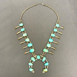 Vintage Navajo Sterling Silver Squash Blossom Necklace with Turquoise Stones, authentic Native American  (GSP3)