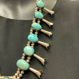 Vintage Navajo Sterling Silver Squash Blossom Necklace with Turquoise Stones, authentic Native American  (GSP3)