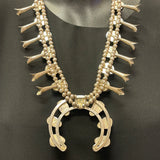 Vintage Navajo Sterling Silver Squash Blossom Necklace with Turquoise Stones, authentic Native American  (GSP3)