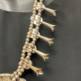 Vintage Navajo Sterling Silver Squash Blossom Necklace with Turquoise Stones, authentic Native American  (GSP3)