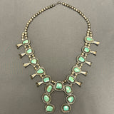 Vintage Navajo Turquoise and Sterling Silver Squash Blossom Necklace, authentic Native American  (GSP2)