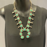 Vintage Navajo Turquoise and Sterling Silver Squash Blossom Necklace, authentic Native American  (GSP2)