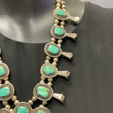 Vintage Navajo Turquoise and Sterling Silver Squash Blossom Necklace, authentic Native American  (GSP2)