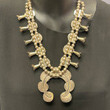 Vintage Navajo Turquoise and Sterling Silver Squash Blossom Necklace, authentic Native American  (GSP2)