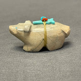 Picasso Marble Zuni Bear Fetish with Turquoise Arrowhead Gift Bundle  (RK218)
