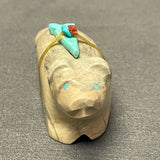 Picasso Marble Zuni Bear Fetish with Turquoise Arrowhead Gift Bundle  (RK218)