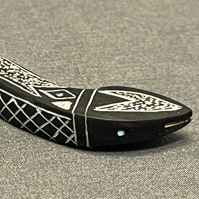 Etched Jet Zuni Snake Fetish with Turquoise by Roselle Gonzalez, Zuni   (2/55)