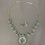 Juliana Williams, Navajo - Multi-Stone Squash Blossom Necklace and Earrings SET, vintage  (GSP8)