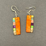 Mary Tafoya, Kewa (Santo Domingo) Pueblo, Native American Multi-Stone Mosaic Dangle Earrings   (5/246)