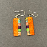 Mary Tafoya, Kewa (Santo Domingo) Pueblo, Native American Multi-Stone Mosaic Dangle Earrings   (5/246)