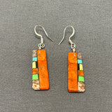 Mary Tafoya, Kewa (Santo Domingo) Pueblo, Native American Multi-Stone Mosaic Dangle Earrings   (5/241)