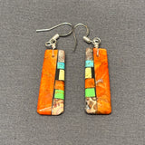 Mary Tafoya, Kewa (Santo Domingo) Pueblo, Native American Multi-Stone Mosaic Dangle Earrings   (5/241)