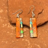 Mary Tafoya, Kewa (Santo Domingo) Pueblo, Native American Multi-Stone Mosaic Dangle Earrings   (5/241)