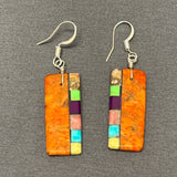 Mary Tafoya, Kewa (Santo Domingo) Pueblo, Native American Multi-Stone Mosaic Dangle Earrings   (5/258)