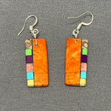 Mary Tafoya, Kewa (Santo Domingo) Pueblo, Native American Multi-Stone Mosaic Dangle Earrings   (5/258)