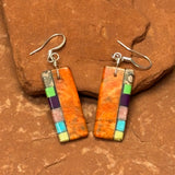 Mary Tafoya, Kewa (Santo Domingo) Pueblo, Native American Multi-Stone Mosaic Dangle Earrings   (5/258)