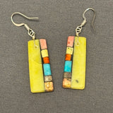 Mary Tafoya, Kewa (Santo Domingo) Pueblo, Native American Multi-Stone Mosaic Dangle Earrings   (5/239)