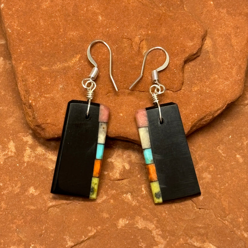 Mary Tafoya, Kewa (Santo Domingo) Pueblo, Native American Multi-Stone Mosaic Dangle Earrings   (5/237)