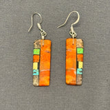 Mary Tafoya, Kewa (Santo Domingo) Pueblo, Native American Multi-Stone Mosaic Dangle Earrings   (5/257)