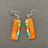Mary Tafoya, Kewa (Santo Domingo) Pueblo, Native American Multi-Stone Mosaic Dangle Earrings   (5/257)