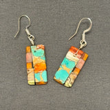Mary Tafoya, Kewa (Santo Domingo) Pueblo, Native American Turquoise Mosaic Dangle Earrings   (5/247)