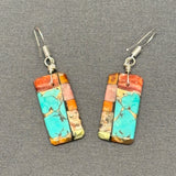 Mary Tafoya, Kewa (Santo Domingo) Pueblo, Native American Turquoise Mosaic Dangle Earrings   (5/247)