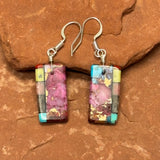 Mary Tafoya, Kewa (Santo Domingo) Pueblo, Native American Multi-Stone Mosaic Dangle Earrings   (5/245)