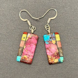 Mary Tafoya, Kewa (Santo Domingo) Pueblo, Native American Multi-Stone Mosaic Dangle Earrings   (5/245)