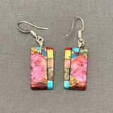 Mary Tafoya, Kewa (Santo Domingo) Pueblo, Native American Multi-Stone Mosaic Dangle Earrings   (5/245)