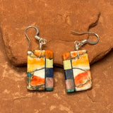 Mary Tafoya, Kewa (Santo Domingo) Pueblo, Native American Multi-Stone Mosaic Dangle Earrings   (5/244)