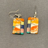 Mary Tafoya, Kewa (Santo Domingo) Pueblo, Native American Multi-Stone Mosaic Dangle Earrings   (5/244)