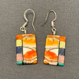 Mary Tafoya, Kewa (Santo Domingo) Pueblo, Native American Multi-Stone Mosaic Dangle Earrings   (5/244)